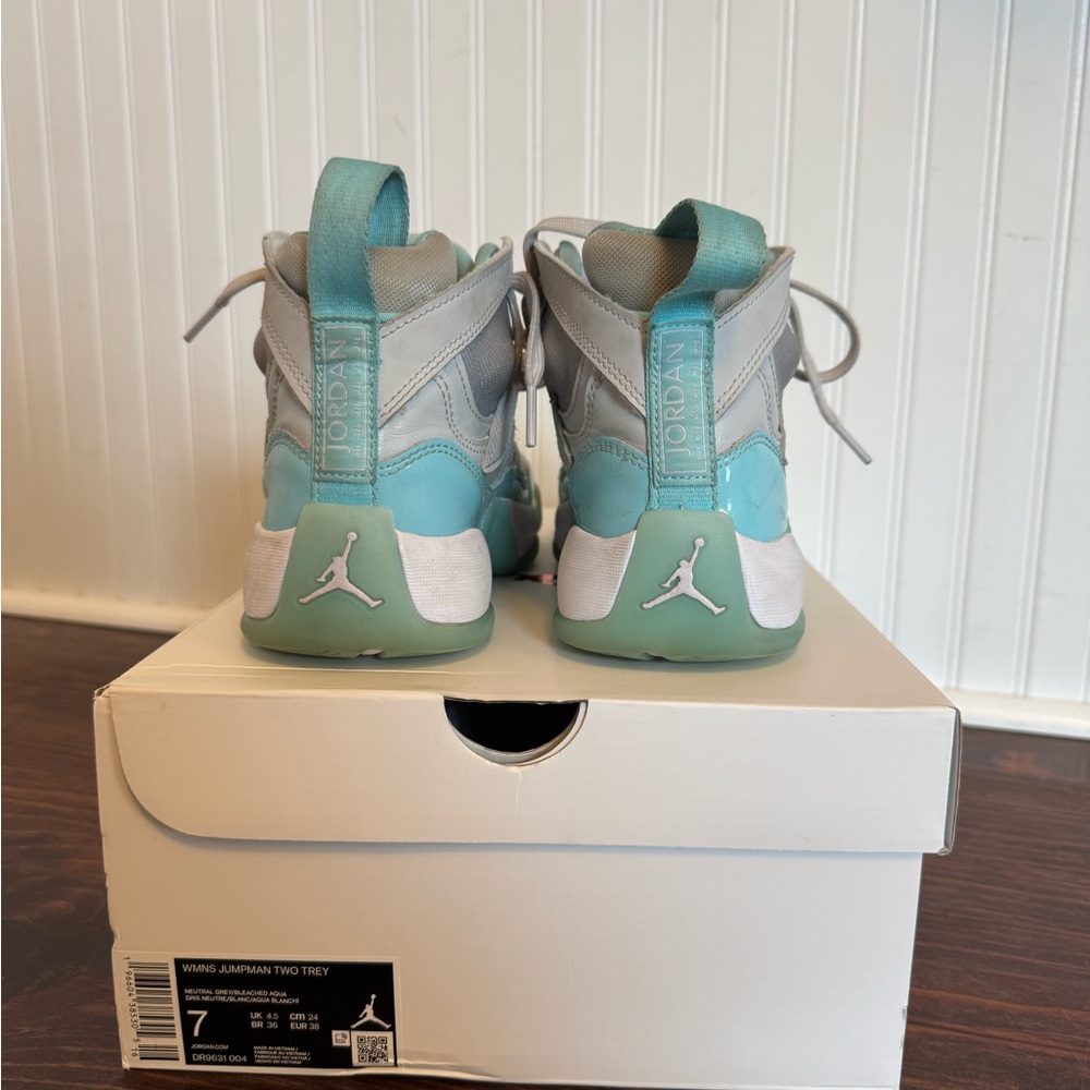 Jordan Jumpman Two Trey "Neutral Grey/Bleached Aqua/White" Women's Shoe, Size 7